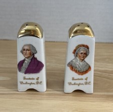 George  Martha Washington Salt  Pepper Shakers With Gold Overlay On Top