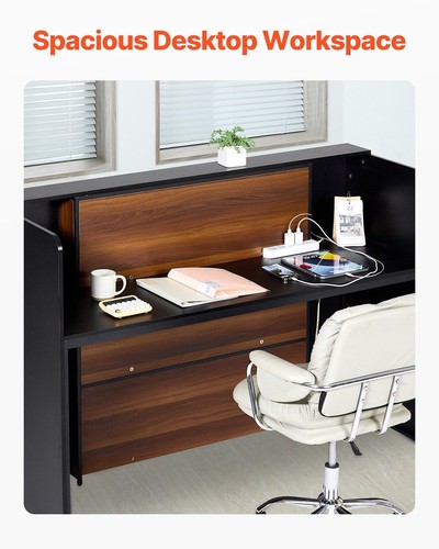 62" Front Counter Reception Desk - Rectangular w/LED Light for Lobby/Office - Picture 5 of 11