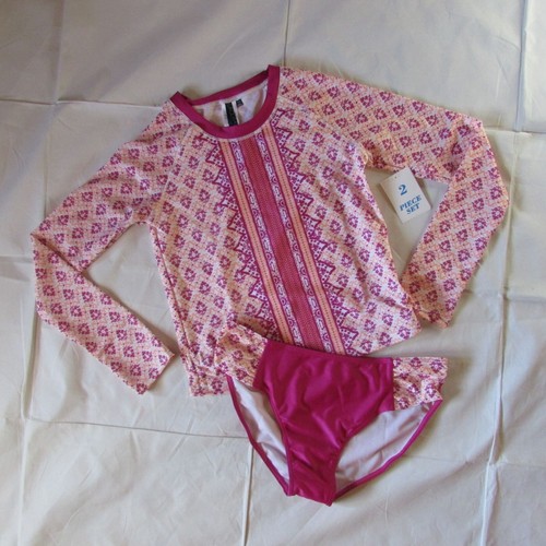 Aqua et Sol Girl's 14/16 Long Sleeve Rashguard & Bikini Bottom Swim Set - Picture 3 of 3