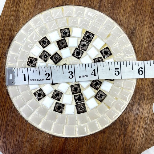 Vintage Mosaic Trivet Brown Wood & Tile Maple Leaf Cutout 12" x 10" Cheese Tray - Picture 4 of 9