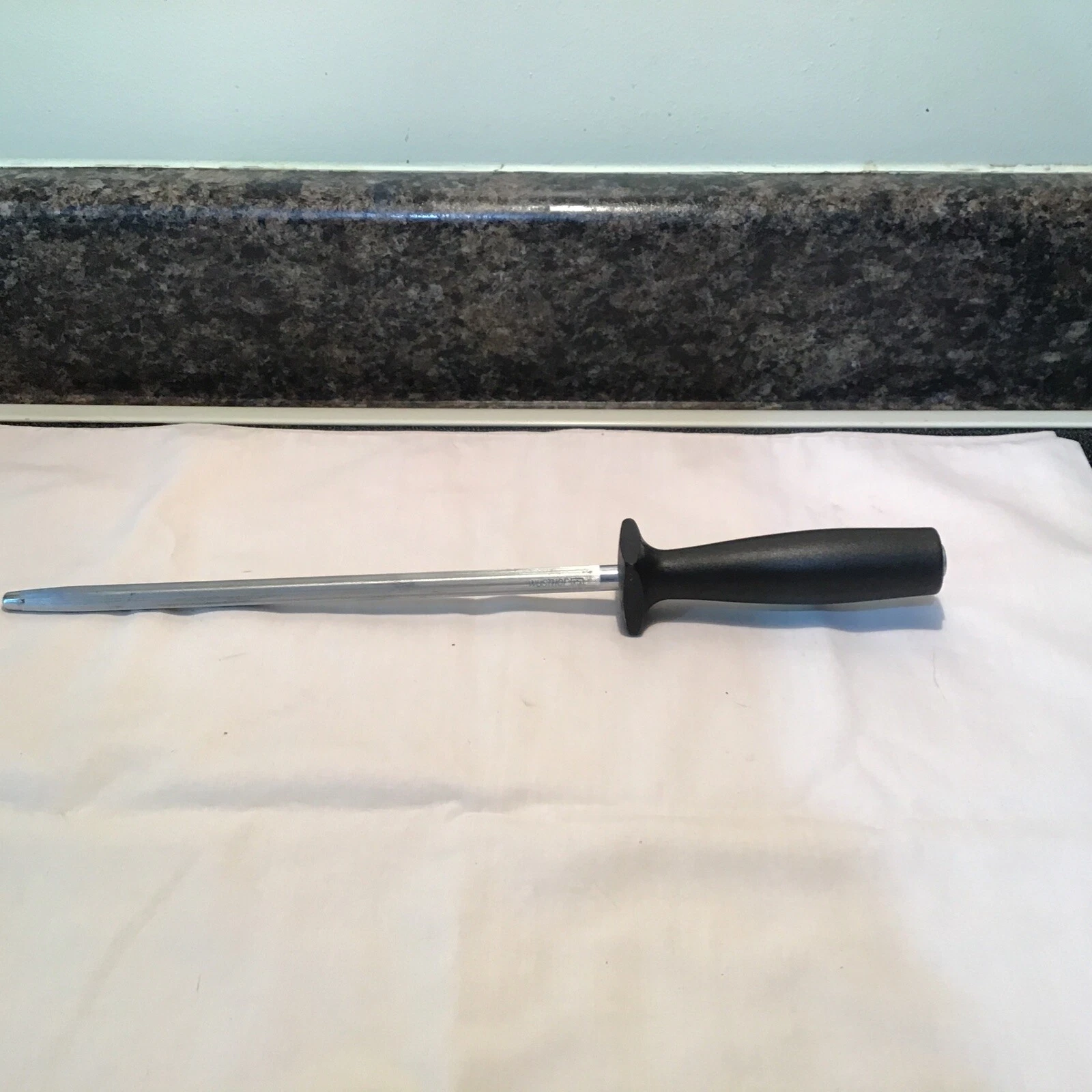 Wusthof silvertab Trident Knife Blade Sharpening Honing Rod Wand Steel 9 In.