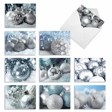 10 Pack Merry Christmas Note Cards With Envelopes - Visions In Silver