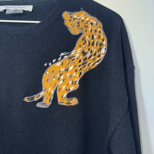 Gerard Darel Cashmere Blend Leopard Embroidered Sweater - Black 4/XL - Picture 4 of 6