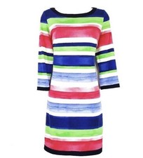 Vince Camuto Career Watercolor Multi Striped 3/4 Sleeve Shift Dress Size 6
