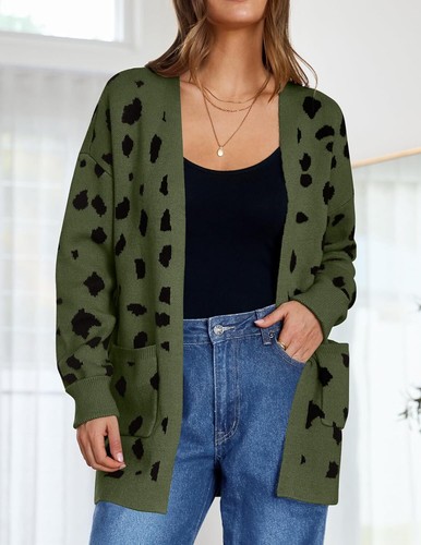 Spring Leopard Print Open Front Knit Cardigan Coat - Long Sleeves - Picture 57 of 148