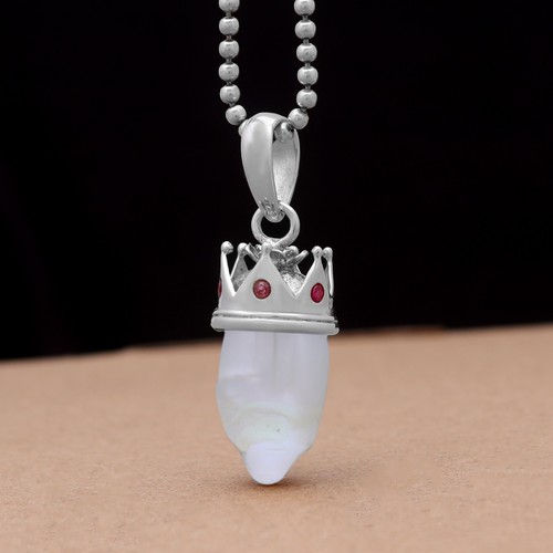 Handmade Pencil Point Pearl Sterling Silver Crown Pendant Perfect Gift Jewelry