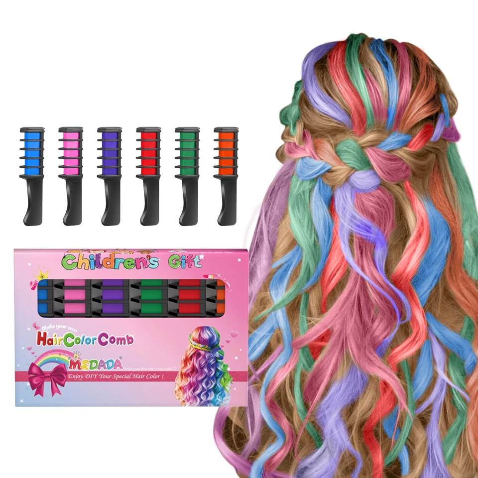 Peine de tiza para cabello colorido para niños - Tinte temporal lavable para niñas 4-10 Foto 2 de 4