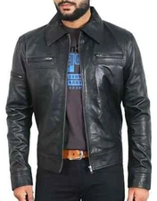 Authentic New Men's Black Silver Zipper Jacket Pure Lambskin CausalSlimFitJacket