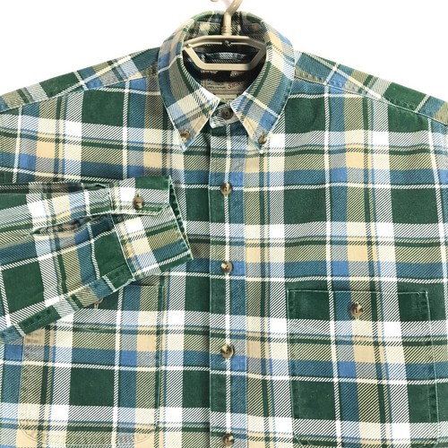 Abercrombie Camicia Grande Flanella Uomo S Verde Avorio Cotone 2 Tasche Manica Lunga - Foto 3 di 8