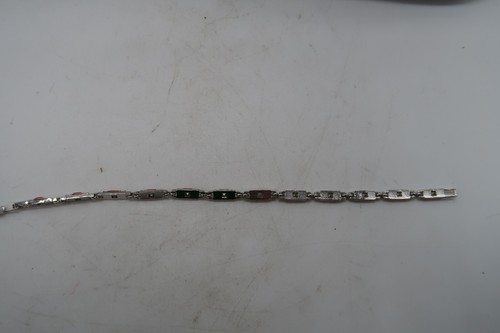 Hermosa pulsera de 7" de colección tono plata rosa corte cuadrado y pequeños detalles de diamantes de imitación - Imagen 8 de 13