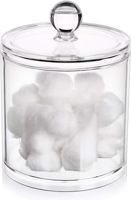 Cotton Ball and Swab Organizer with Lid Apothecary Acrylic Jar Makeup Cotton Org