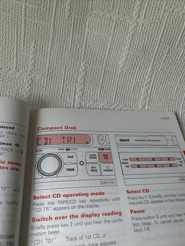 Seat Radio Aura Owners Manual /radio Cd Cassette Genuine (print 2000) - Picture 18 of 24