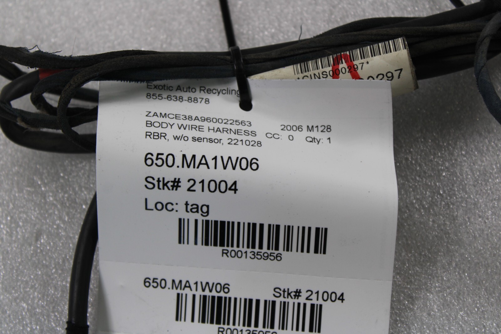 Maserati M128 Coupe,Spyder, Rear Bumper Wire Harness, Used, P/N 200510, 221028