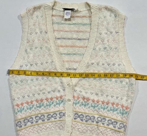 Vintage Sweater Vest Floral Bows Cottage Granny Boho The Villager Womens Size L - Picture 5 of 10