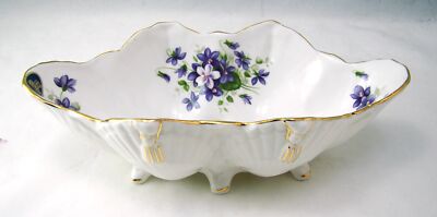 Aynsley Fein Englisch Porzellan Wild Veilchen Oval Shell Form Teller W Füße Neu