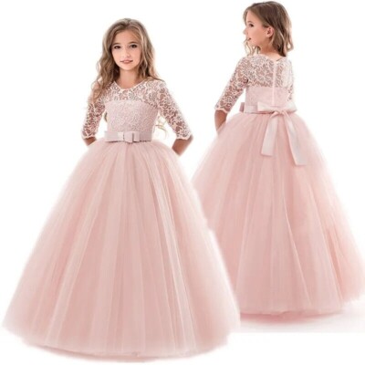 Teenager Girls Wedding Princess Dress Kids Elegant Long Sleeve Party Ball  Gown | eBay