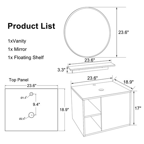 24" Floating Bathroom Vanity with Glass Sink Set - Picture 59 of 72