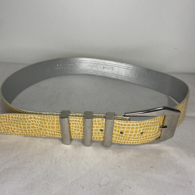 PER SE wide Silver buckle Leather Croc Print Belt yellow  display picture 2