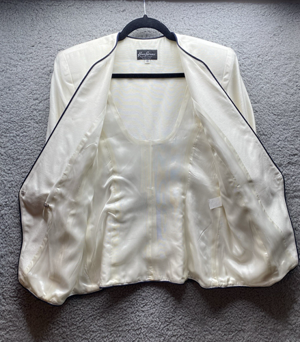 Vtg 90s Karen Laurence Women's Size 10 Blazer Jacket Ivory Black Flower Applique - Picture 2 of 22