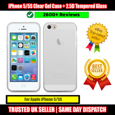 Für Apple iPhone 5/5S Slim Clear Gel Case + 2.5D Hartglas (Ausverkauf)