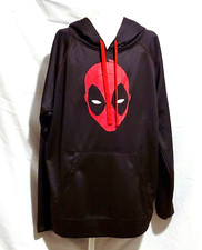 Marvel Deadpool Mens Size Medium Hoodie Black Red Pullover Long Sleeve Graphic