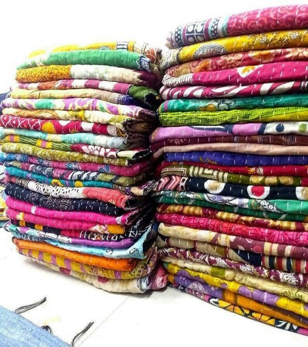 Lot 10 Pcs Vintage Kantha Quilt Reversible Bedspread Single Cotton Coverlet - Picture 3 of 6