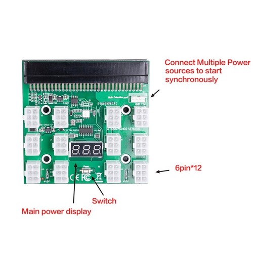 Mining Server Breakout Board for w/ 12pcs 6Pin to 6+2Pin 18AWG Power Co - Afbeelding 4 van 10
