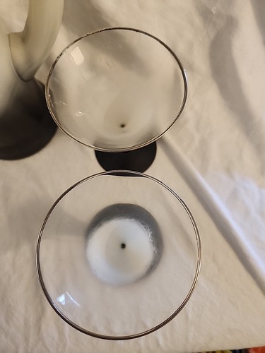 RARE VINTAG MCM BLENDO BLACK WHITE FROSTED PITCHER 2 GLASSES Silver RIM MARTINI - Picture 7 of 7