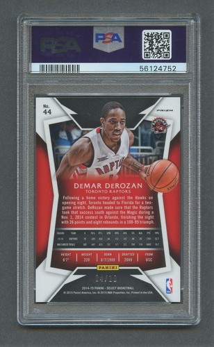 2014 Panini Select GOLD Prizm /10 DEMAR DEROZAN #44 PSA 10 GEM MT Pop 1 of 2 - Picture 2 of 2