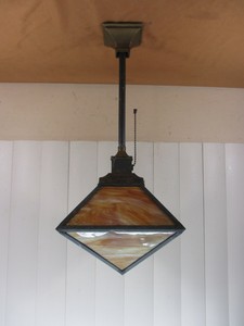 Details About Vintage Slag Glass Arts Crafts Mission Style Pendant Ceiling Light Fixture