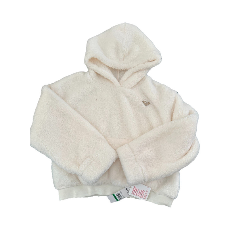 Roxy Girls Ivory Solid Fleece Pullover Hooded Hoodie Long Sleeve Size L 12/14