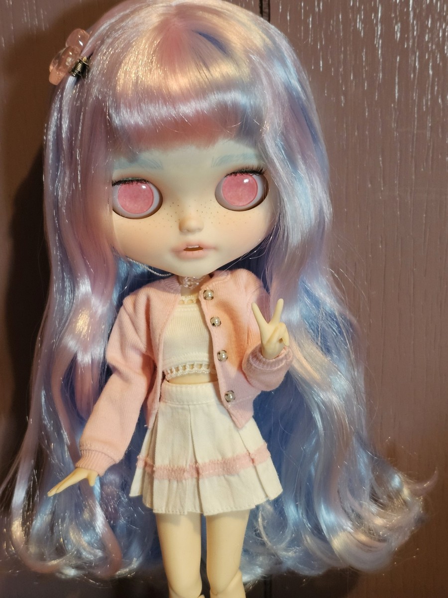 COSTUM BLYTHE DOLL OOAK Artist Doll 2026 #4 Pastel Pink Blue Wavy