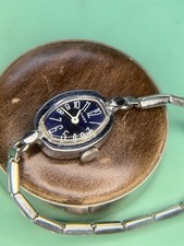 Vintage 1970’s Timex Cavatina Silver & Blue Oval Cushion Dainty Stretch Watch