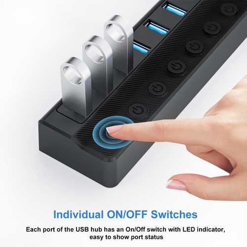 Powered USB Hub 3.0 10-Port USB Splitter Hub mit einzelnen Ein-/Ausschaltern - Bild 4 von 7