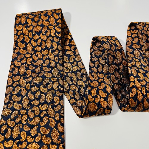 Hickey Freeman Dark Blue Woven Silk Tie w Orange Paisley 59.5x4” NWOT - Picture 13 of 13