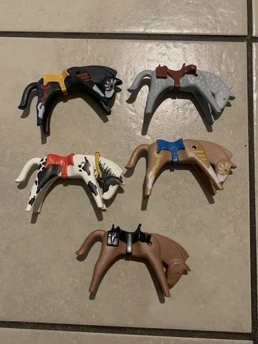 LOT of (5) Vintage 1974 Playmobil Geobra Horses Multi Colored Mix