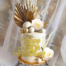 Glitter Happy 50th Anniversary Cake Topper Golden Years Wedding Party Decorat...