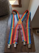 Vtg American Leathercraft Rainbow Suspenders Clip On X-back Wide USA Made