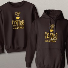 Coffee Weather Heart Latte Sweatshirt Hoodie, Adult Unisex S-XXL, Poly Cotton