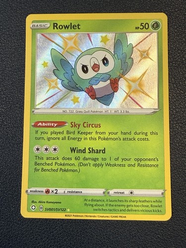 Rowlet SV001/SV122 Shining Fates Shiny Vault Holo Shiny Rare Pokemon TCG NM