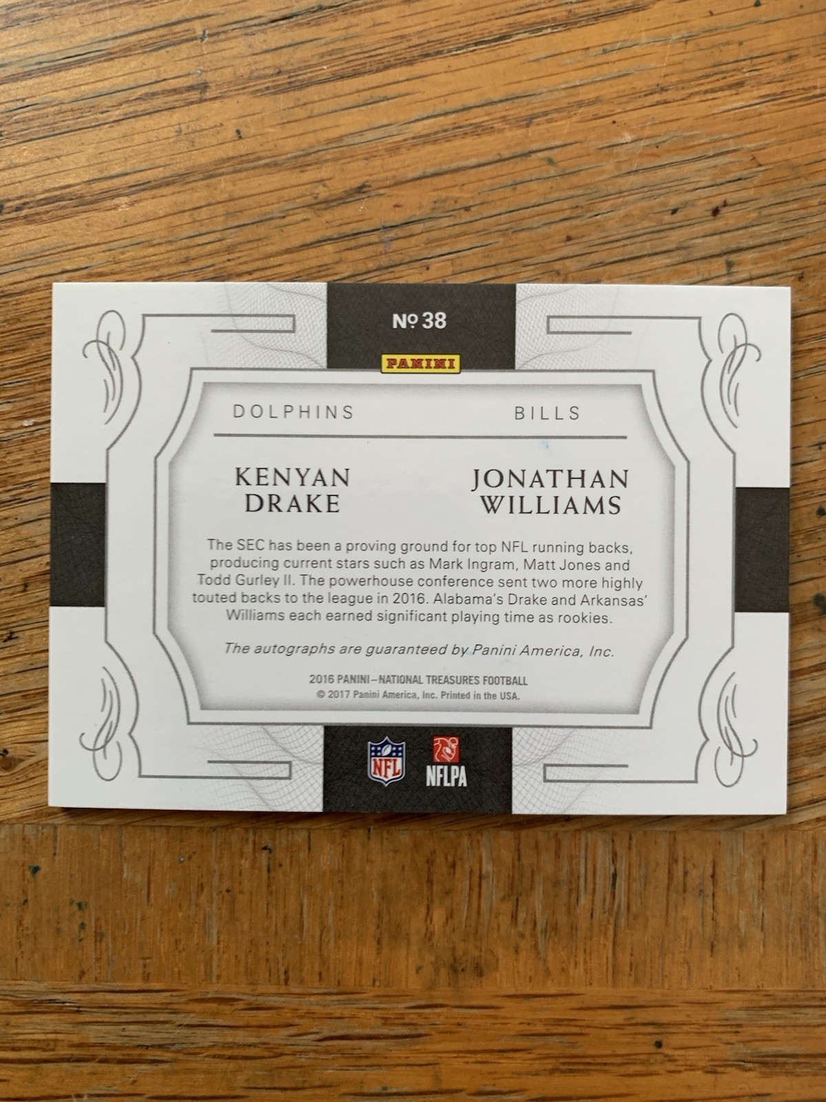 2016 national treasures dual auto /49 Kenyan Drake - Jonathan Williams #38 view 2