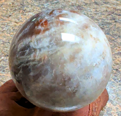 Polished Chocolate Moonstone Mineral Sphere Ball Banded Stone White Gray Brown