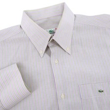 Lacoste Button Down Long Sleeve Shirt Purple Green Striped Logo Mens Medium