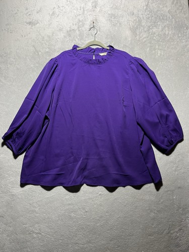 Zapelle Damen Plus 5X 34W lila Rüschen Ausschnitt Langarm Bluse Top 3/4 Arm - Bild 1 von 11