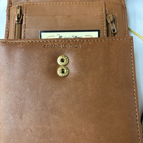VTG Michael Stevens Leather Carry All Crossbody Wallet Bag Genuine Leather Brown - Picture 8 of 14