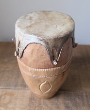 Vintage Ghanaian Kpanlogo Drum 8” Hand Carved Wooden African Souvenir Percussion