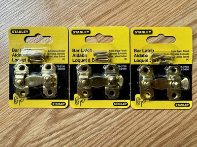 #ad #ad 3 Stanley Bar Latches #76 3750 Steel Satin Brass Finish NOS Cabinet Hardware *** $19.97