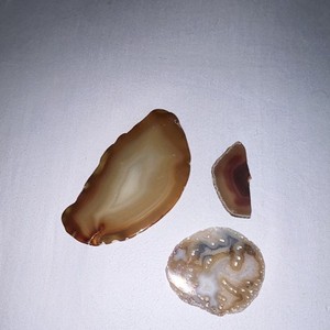 3pc Polished Mixed Agate Slabs/Slices Lot, Brown & White, Assorted Shapes