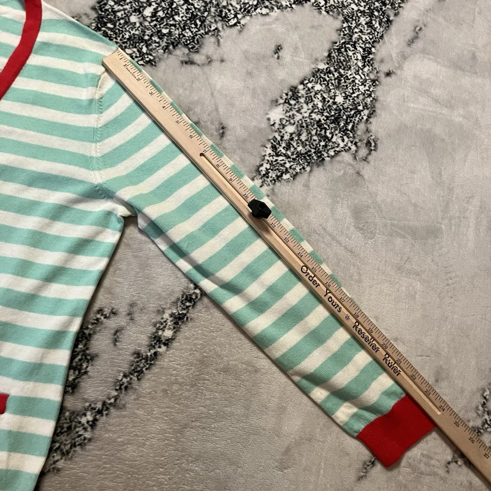 Boden Sweater Womens Sz 14 Teal White Red Striped Pockets Cardigan - Image 3 of 4