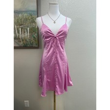 Pink Satin Open Back Mini Dress Coquette Balletcore Party Slip Dress